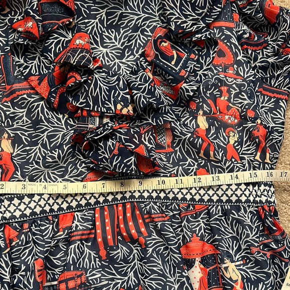 Gretchen Scott Palanquin Party Navy Blue Red V-Neck Ruffles Women’s Small - Picture 7 of 14